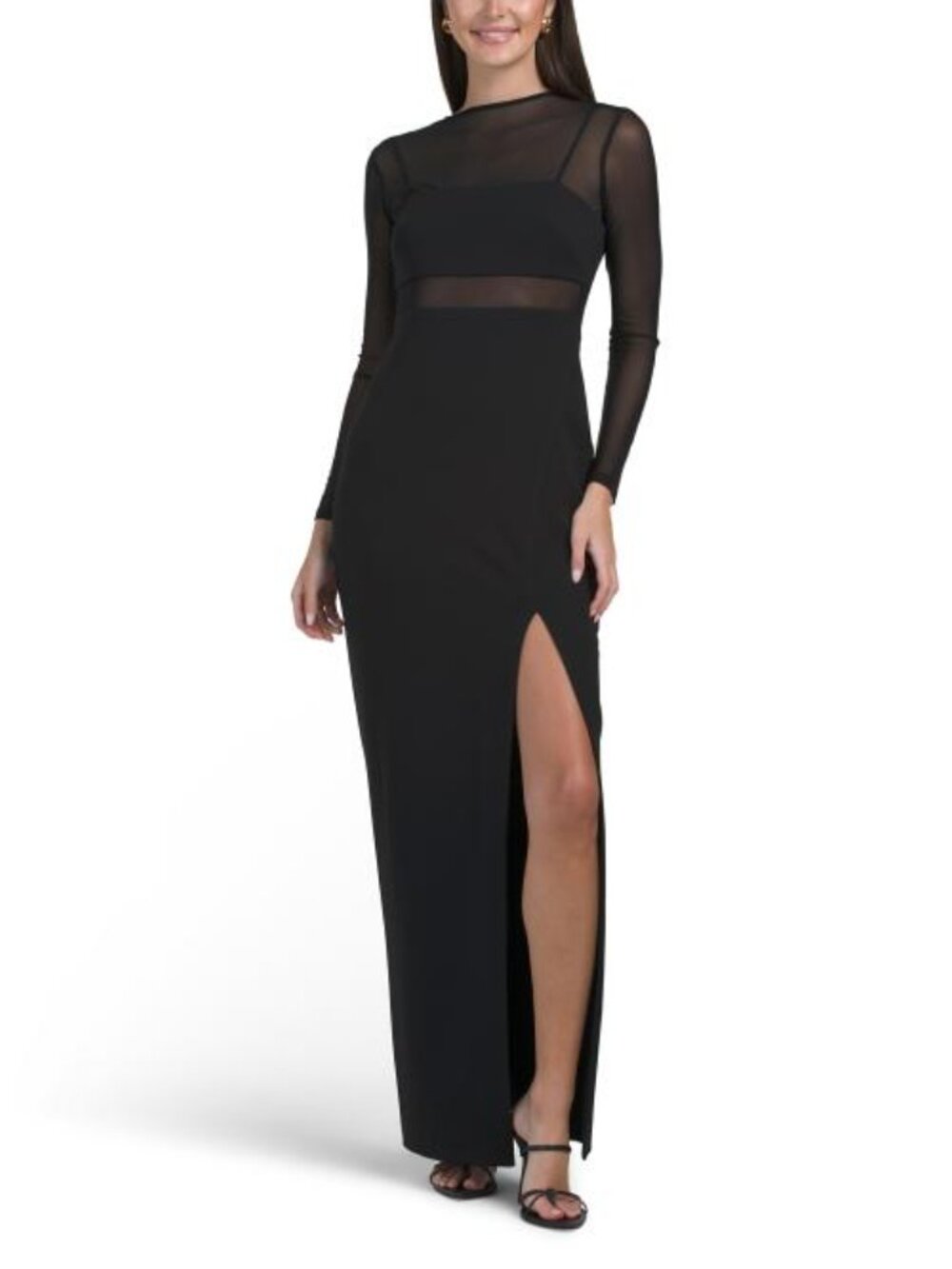 ADRIANNA BY ADRIANNA PAPELL Long Sleeve Mesh Gown With Slit - Picture 4 of 4
